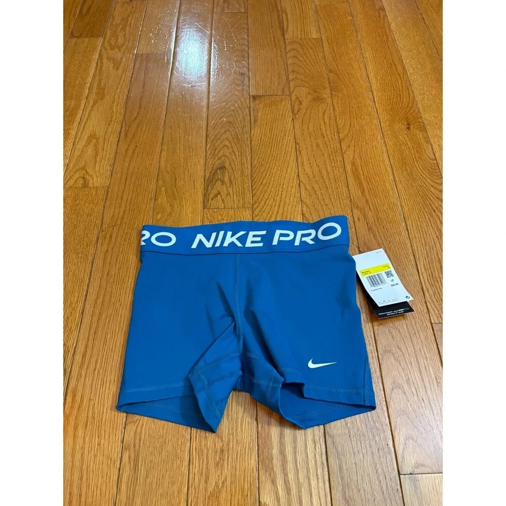 New Nike Pro Women's Blue Training Shorts Mid Rise 3 Inch Length Size S